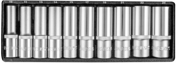 Набор головок торцевых глубоких S04HD411S, 1/2"DR, 10-24 мм, 11 предметов
