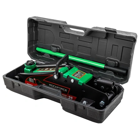 Домкрат подкатной гидравлический 2,5т с фиксацией (h min 140мм, h max 387мм)в кейсе с резиновой накладкой