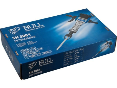 Отбойный молоток BULL SH 3001 в кор. 2000 Вт, 75 Дж, HEX 28.6 мм, 1050 уд/мин, 5 м кабель