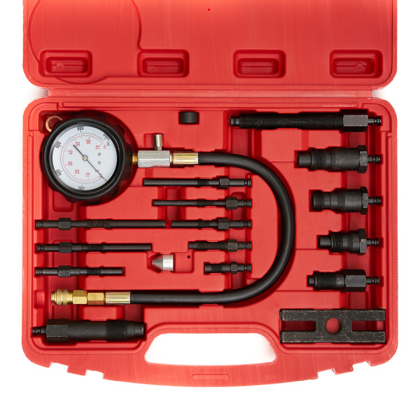 Компрессометр для дизельных ДВС ROSSVIK ST108 (с адаптерами, 0-1000PSI (0-70 бар), 17 предметов)