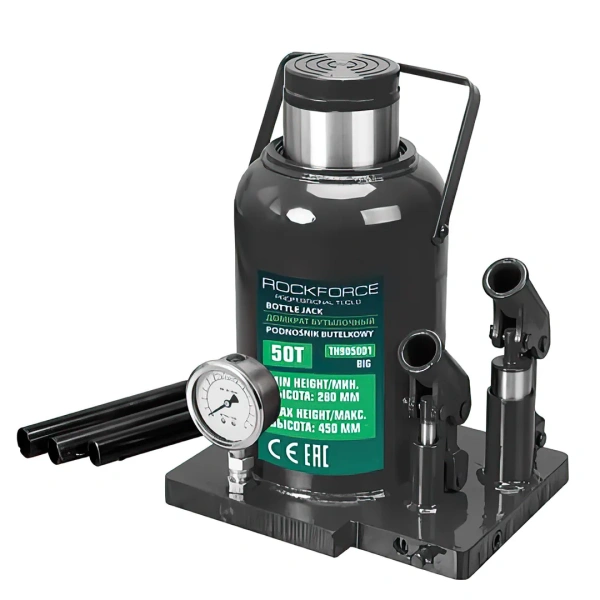 Домкрат бутылочный 50т с манометром (h min-280мм, h max-450мм)