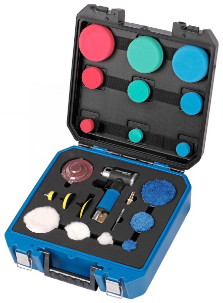 Пневмошлифмашинка угловая орбитальная эксцентрик в комплекте с насадками диаметр 25, 50, 75 мм NORDBERG NP3225K