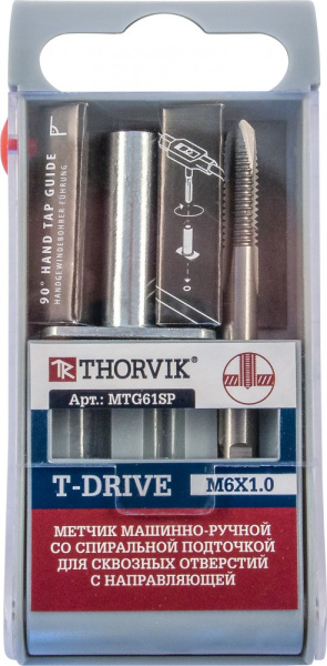Метчик машинно-ручной MTG305SP, T-DRIVE со спиральной подточкой для сквозных отверстий с направляющей в наборе М3х0.5, HSS-G