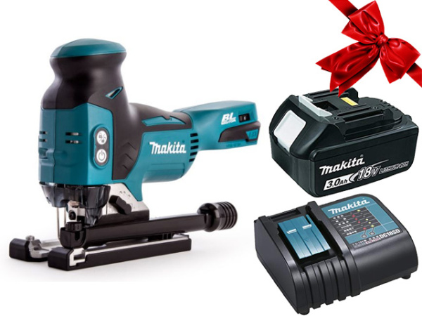 Аккум. лобзик MAKITA DJV 181 Z в кор. + АКЦИЯ (BL1830B + DC18SD) (18.0 В, 1 акк., 3.0 А/ч, Li-Ion, пропил до 135 мм)