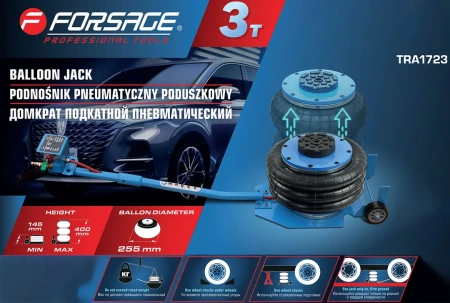 Домкрат подкатной пневматический 3т (h min-145мм,h max-400мм,Ø-255мм)