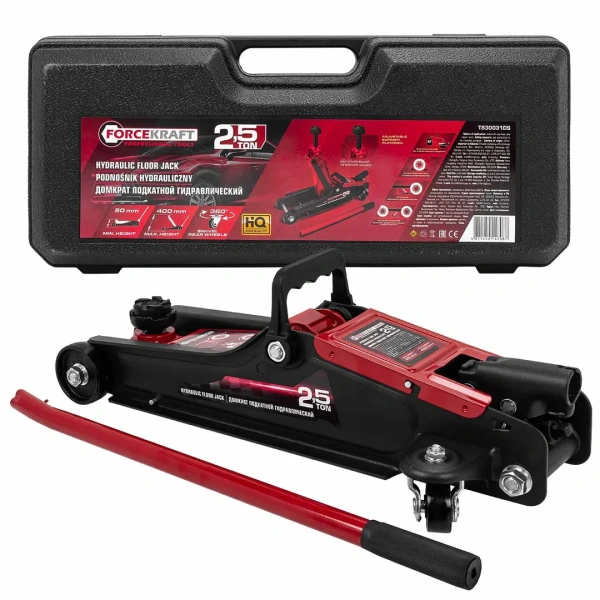 Домкрат подкатной гидравлический 2.5т (h min 90мм, h max 400мм) в кейсе