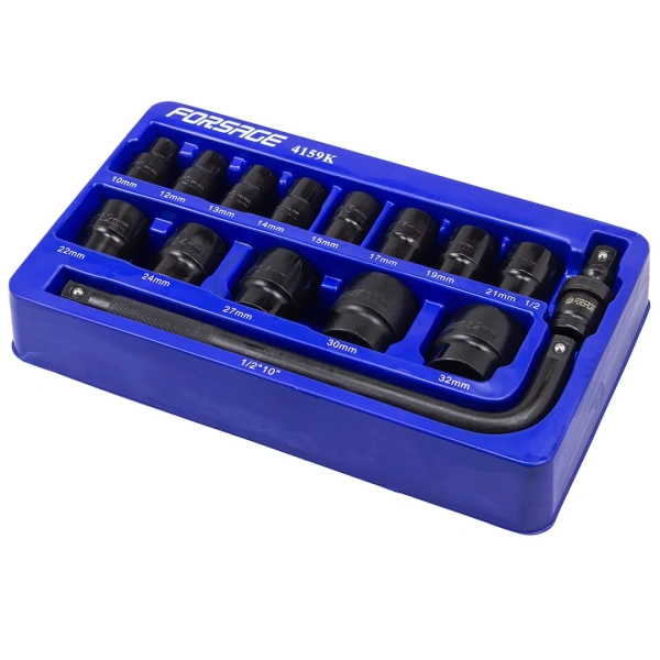 Набор головок ударных 15пр. 1/2''(6-гр.) (10,12, 13, 14, 15, 17, 19, 21, 22, 24, 27, 30, 32мм) в ложементе Набор головок ударных 15пр. 1/2''(6-гр.) (10,12, 13, 14, 15, 17, 19, 21, 22, 24, 27, 30, 32мм) в ложементе