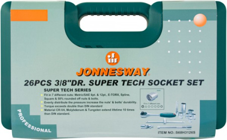 Набор головок торцевых S68H3126S, 3/8"DR Super Tech, 26 предметов