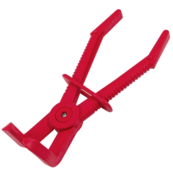 Зажим пластиковый для шлангов с фиксатором изогнутый 90°(L-220мм), на пластиковом держателе