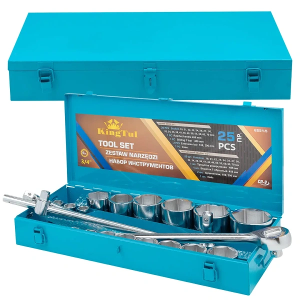Набор инструментов 25пр. 3/4''(6гр.) (19,21,22,23,24,26,27,30,32,34,36,38,41,46,48,50,55,60,65,70мм) в металл.кейсе