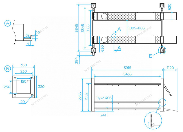 Подъемник четырехстоечный NORDBERG 4465B (6,5 т, для сход-развала, синий)