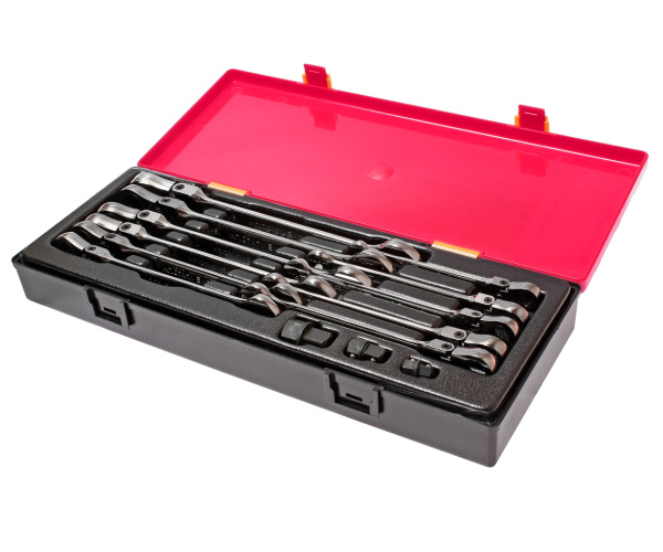 Набор ключей комбинированных трещоточных с подвижной головкой JTC K6142 (8-19 мм, 14 предметов в кейсе)