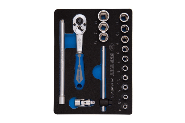 Набор торцевых головок с принадлежностями 1/4", шестигранные, 4-14 мм, 17 предметов KING TONY 2516MRV03