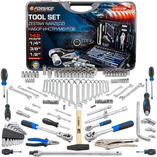 Набор инструментов 142 пр.1/4''3/8''1/2''(6-гр.)(4-32мм)