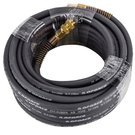 Шланг резиновый воздушный армированный с фитингами 8мм x 14мм x 15м (20-60бар, раб. t от -30 до +70°С)