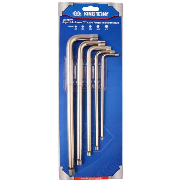 Набор Г-образных ключей KING TONY 20515PR01, SPLINE, M5-M12, блистер, 5 предметов