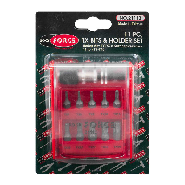Набор бит-торкс с битодержателем,11пр.,1/4''(T7, 8, 9, 10, 15, 20, 25, 27, 30, 40 - 25мм)