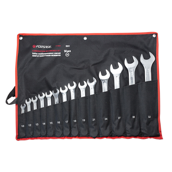 Набор ключей комбинированных 6гр., 14пр. (10, 12-19, 21, 24, 27, 30, 32мм), на полотне