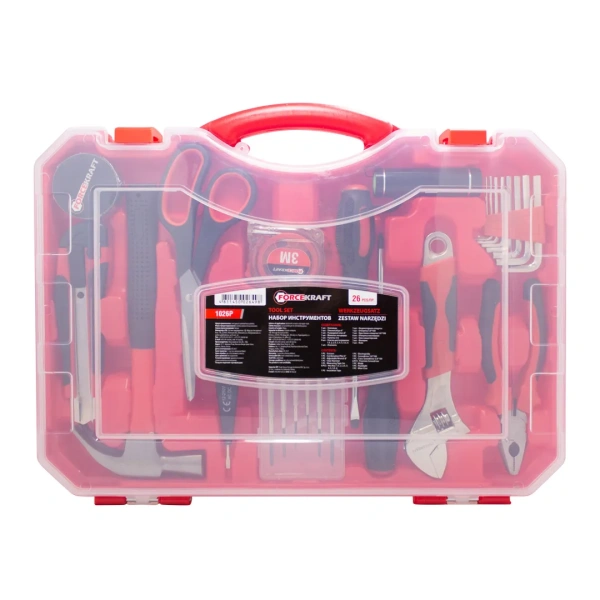 Набор инструментов 26пр.(шарнирно-губцевый,отвертки,молоток,рулетка,ножницы,фонарик)