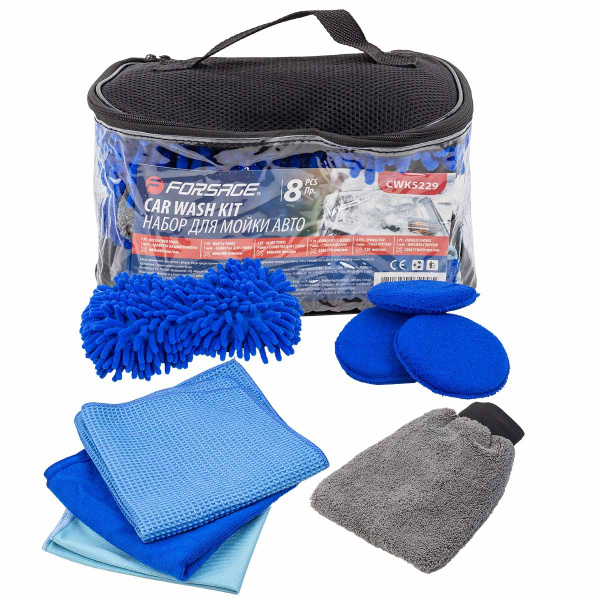 Набор для мойки а/м 8пр. (двухсторн. варежка для мойки авто 230х170мм,губка 220х110х50мм,диски для полировки Ø 120мм,салфетки 400х400мм)