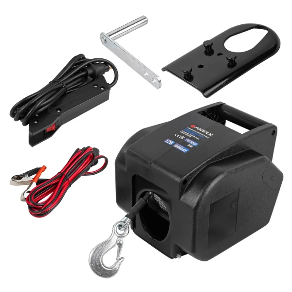 Лебедка электрическая автомобильная 12В, 300W, 900кг (крепление за ''фаркоп'', стальной трос-10м) Лебедка электрическая автомобильная 12В, 300W, 900кг (крепление за ''фаркоп'', стальной трос-10м)