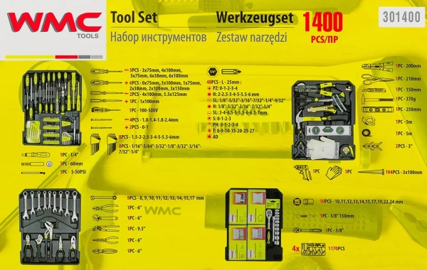 Набор инструментов 1400пр.1/2''(6-гр.) (10-24мм, ключи 6-17мм,шарнирно-губцевый,биты,отвертки,расходник), ''Дорожный кейс''