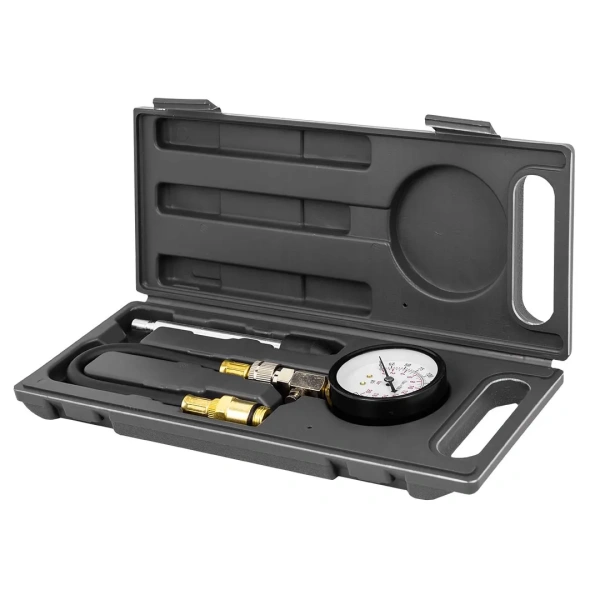 Индикатор компрессии бензинового двигателя Profi (0-21Bar, М14, М18 + жесткий прижимной адаптер-переходник) 3пр., в кейсе