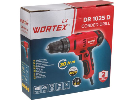 Дрель-шуруповерт WORTEX LX DR 1025 D в кор. 400 Вт, 30 Нм, 2 скор.