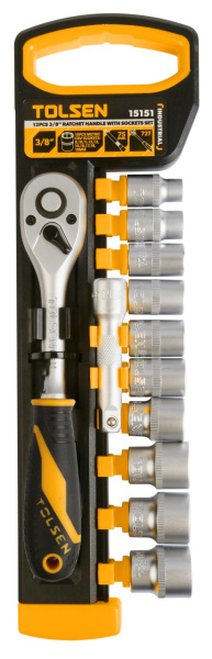 Набор торцевых головок с трещоткой 3/8" 8-19 мм 12 предметов TOLSEN TT15151