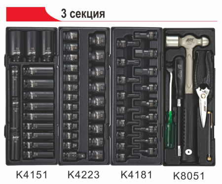 Тележка инструментальная JTC 5021 с набором инструментов JTC 344 (7 секций, 344 предмета)