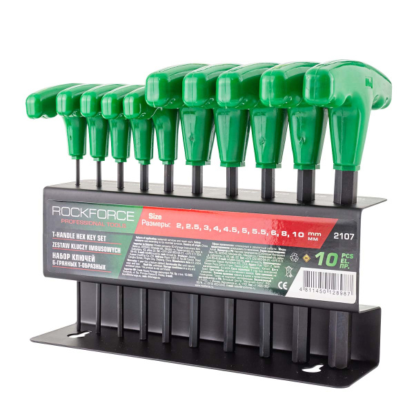 Набор ключей 6-гранных Т-образных 10пр.(2, 2.5, 3, 4, 4.5, 5, 5.5, 6, 8, 10мм), в металлическом держателе