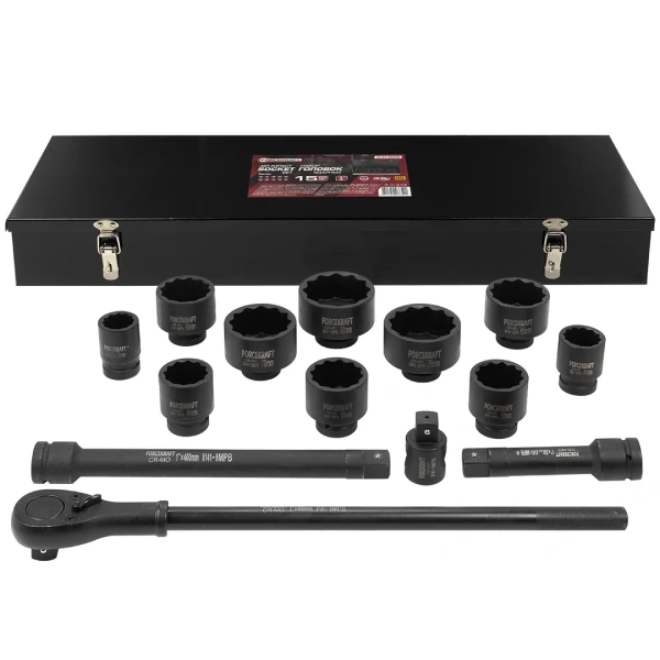 Набор инструментов ударных 15 пр. 1''12гр. (36, 41, 46, 50, 55, 60, 65, 70, 75, 80мм)в метал кейсе