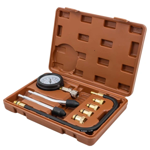 Индикатор компрессии бензинового двигателя Profi 8пр.(0-21Bar, М10, М12, М14, М18 + 2 жестких прижимных адаптера-переходника) , в кейсе