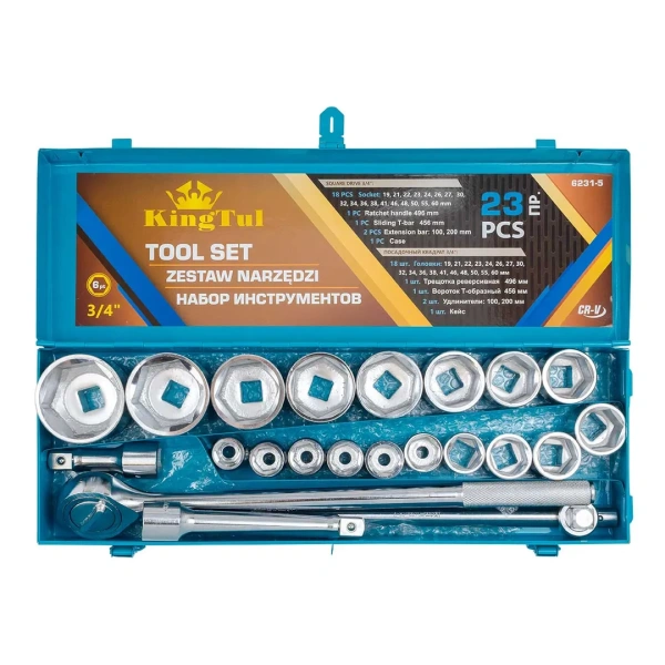 Набор инструментов 23пр. 3/4''(6гр.) (19,21,22,23,24,26,27,30,32,34,36,38,41,46,48,50,55,60мм) в металл.кейсе
