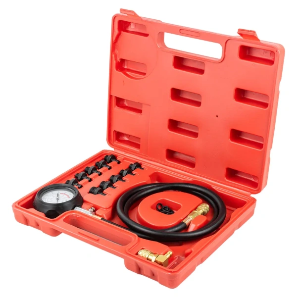 Тестер давления масла в комплекте с резьбовыми переходниками 12пр.(0-10Bar), в кейсе