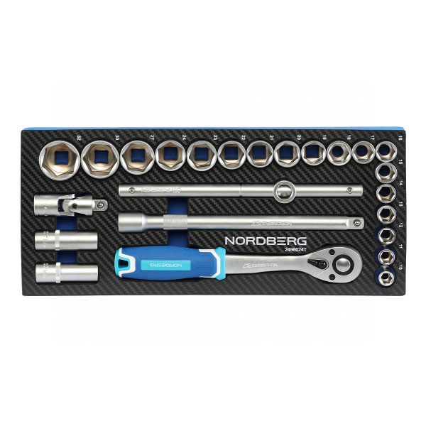 Набор головок NORDBERG 2496024T, 1/2" в ложементе, 24 предмета для тележки