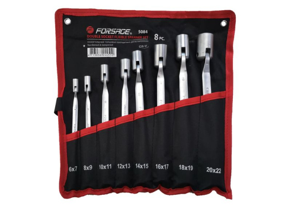 Набор ключей торцевых шарнирных двухсторонних 8пр. (6х7, 8х9, 10х11, 12х13, 14х15, 16х17, 18х19, 20х22мм) на полотне