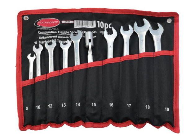 Набор ключей рожково-торцевых шарнирных 10пр. (8, 10, 12-19мм) на полотне