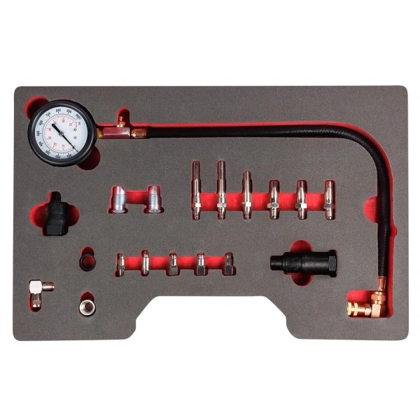 Тестер компрессии дизельного двигателя19пр. (М18х1.5мм, М24х2.0мм, М24х1.5мм, М10х1.0х68мм, М10х1.25х54мм, М10х1.25х68мм,М12х1.25х45мм)в кейсе Premium