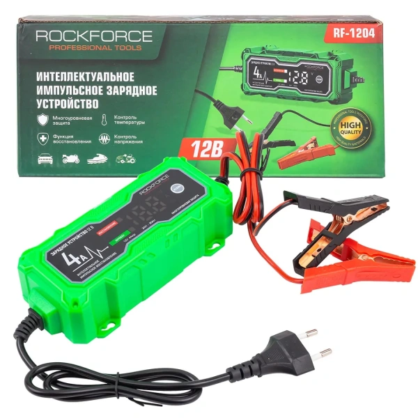 Устройство зарядное импульсное для АКБ с цифровым дисплеем (12В,автостоп,функция восст.-я,защита от превыш.напряж. и короткого замыкания)