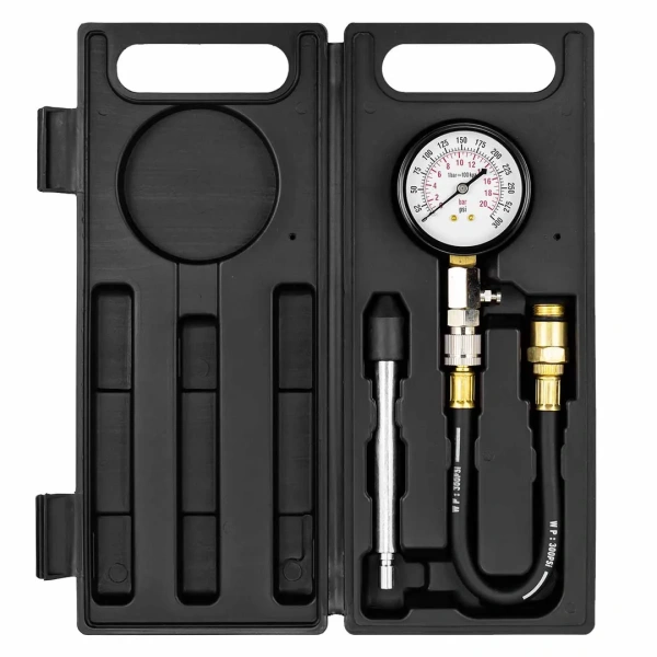 Индикатор компрессии бензинового двигателя Profi (0-21Bar, М14, М18 + жесткий прижимной адаптер-переходник) 3пр., в кейсе
