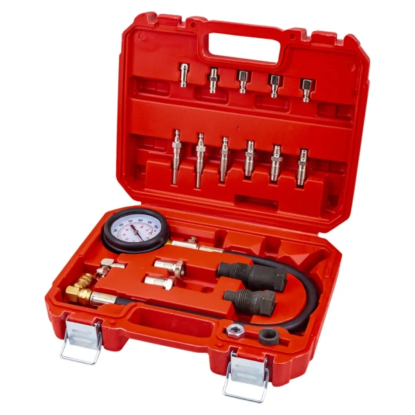 Тестер компрессии дизельного двигателя(свечи:М18х1.5х30мм - 2шт,М10х1.25х68мм, М10х1.0х68мм, М10х1.25х55мм,М12х1.5,ФорсункиМ24х2, М24х1.5)в кейсе