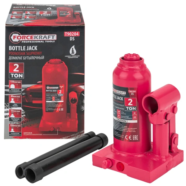 Домкрат бутылочный с клапаном 2т.(h min-148мм,h max-278мм, ход штока-80мм, ход винта-50мм)
