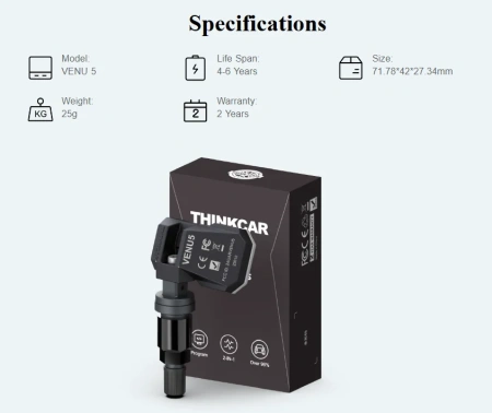 Датчик TPMS VENU 5 433МГц+315МГц, зажимной, программируемый, универсальный, металлический серый