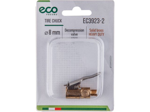 Наконечник для подкачки шин (резьба 8 мм, клапан сброса давления, латунь) ECO