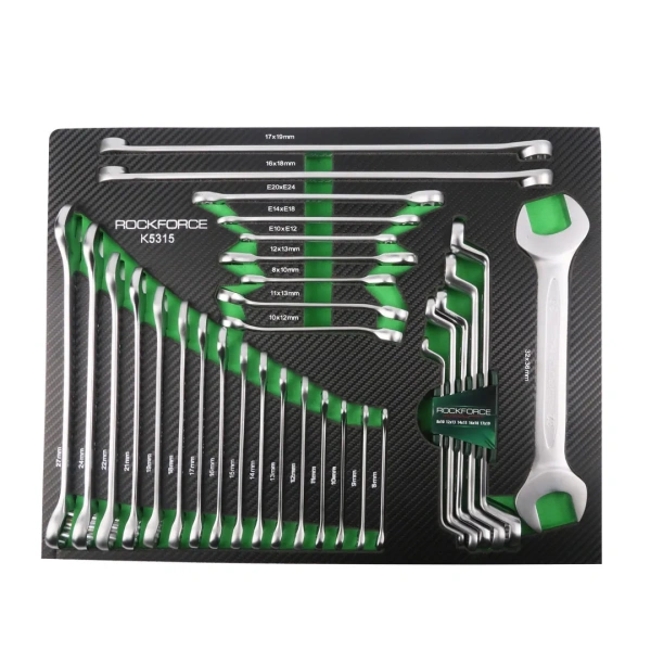 Набор ключей 31пр(комбинированные:8-27мм,накидные удл.-е:6-19мм,накидные:8-19мм,разр.-е:10-13мм,трещоточ-е:8-13мм,рожковый 32х36мм,Е10-Е24)в ложементе