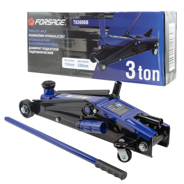 Домкрат подкатной гидравлический 3 т с механизмом быстрого подъема и сменной надставкой (h min-150, h max-530мм)