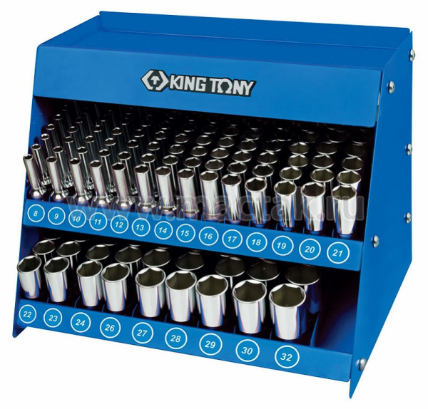 Стенд с глубокими торцевыми головками KING TONY 4566MR, 1/2", 8-32 мм, серия 4235M, 165 предметов