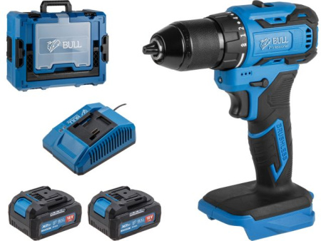Аккум. дрель-шуруповерт BULL SR 1804 R-series Xcase XLTpro БЕСЩЕТ., Импульс., 18 В, 50 Н*м, 2х4 А*ч