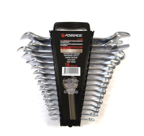 Набор ключей комбинированных и рожковых,16пр.(6х7,8х9,10,11,12,13,14,15,16,17,18,19,22,24,27х30,32х36мм),в пластиковом держателе